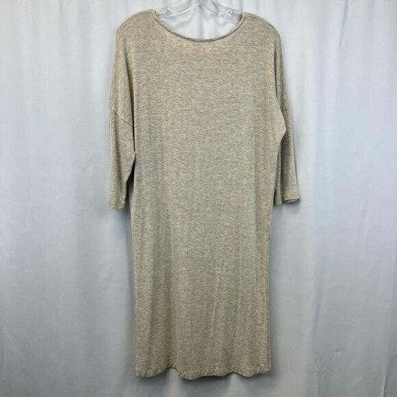 Bluheaven Womens Tunic Top Beige Heathered 3/4 Sleeve Scoop Neck High Low USA L - Picture 6 of 11